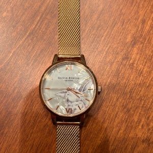 Olivia Burton Rose Gold Colored Stainless Steel Watch with Opal-like Face